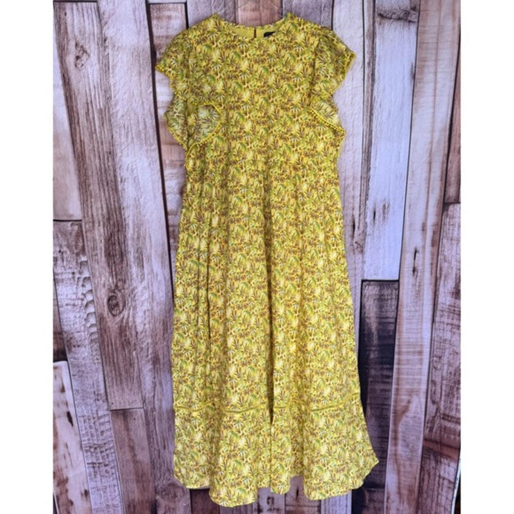 Ann Taylor Dress‎ Floral Flutter Sleeve Midi Yellow Spring Summer Romantic Large